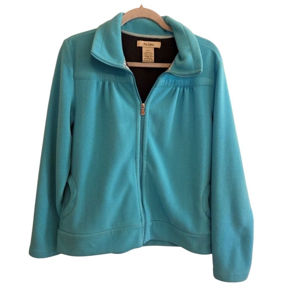 Turquoise Teal Full Zip Fleece Jacket Coat Size Large Au Lieu Brand